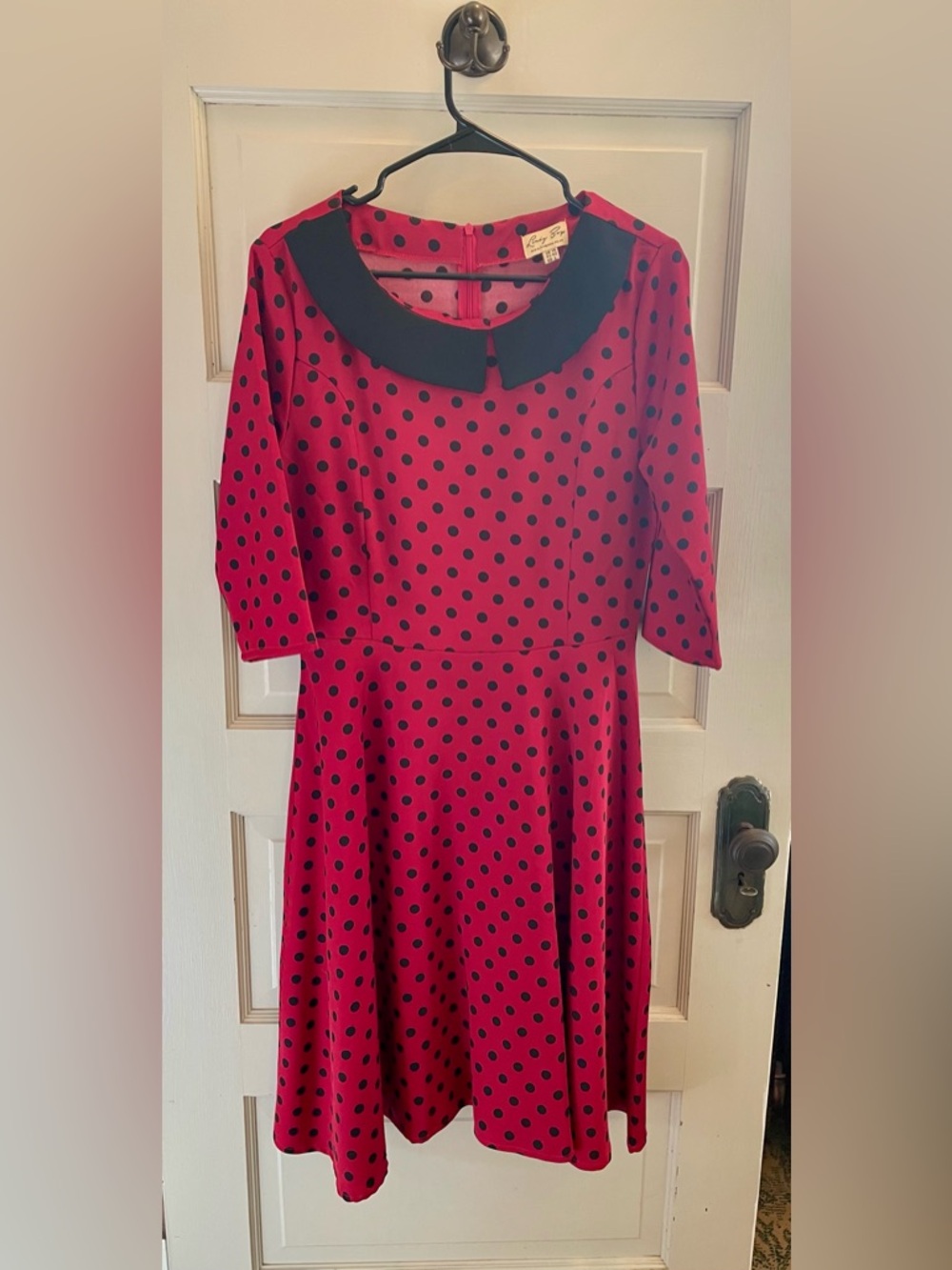 Lindy Bop Red Polka Dot Dress with Black Collar